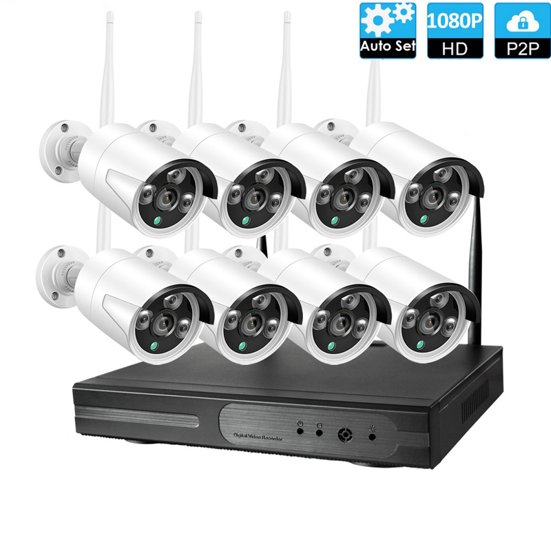 8CH 1080P indoor and outdoor night vision audio wireless NVR kit IP camera WIFI CCTV system